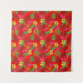 Tropisches Wassermelon Obst und Hibisken Rote Flor Wandteppich (Vorderseite)