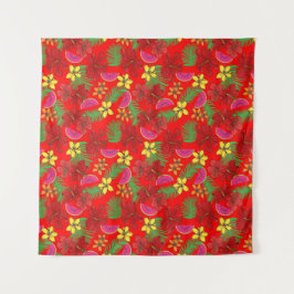 Tropisches Wassermelon Obst und Hibisken Rote Flor Wandteppich