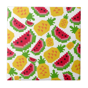 Tropisches Wassermelon- und Ananas-Pixel-Muster Fliese