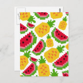 Tropisches Wassermelon- und Ananas-Pixel-Muster Postkarte (Vorne/Hinten)