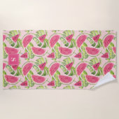 Tropisches Wassermelone Mit Monogramm Strandtuch (Vorderseite)