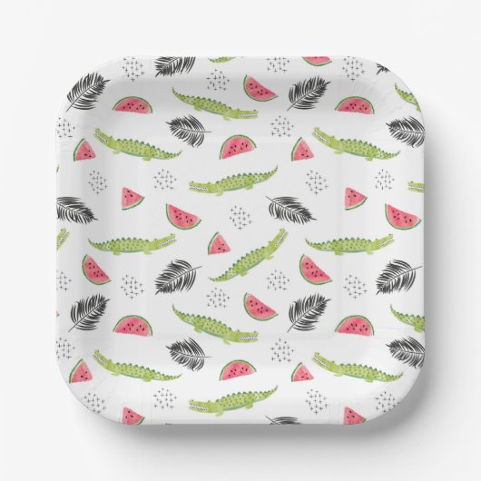 Tropisches Wassermelone-Muster Pappteller (Vorderseite)