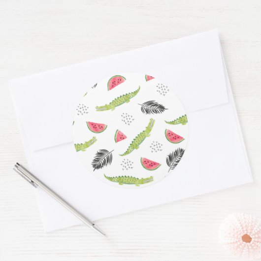 Tropisches Wassermelone-Muster Runder Aufkleber (Umschlag)