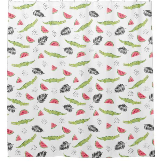 Tropisches Wassermelone-u. Krokodil-Muster Duschvorhang (Vorderseite)