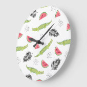 Tropisches Wassermelone-u. Krokodil-Muster Große Wanduhr (Winkel)