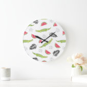 Tropisches Wassermelone-u. Krokodil-Muster Große Wanduhr (Zuhause)