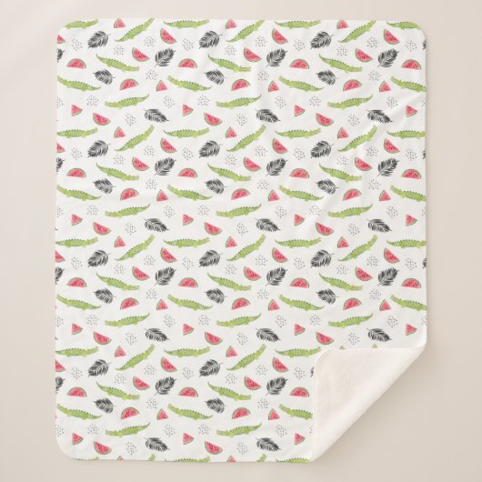 Tropisches Wassermelone-u. Krokodil-Muster Sherpadecke (Vorderseite)