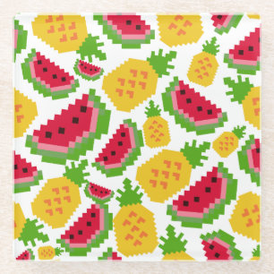 Tropisches Wassermelonen- und Ananas-Pixelmuster Glasuntersetzer