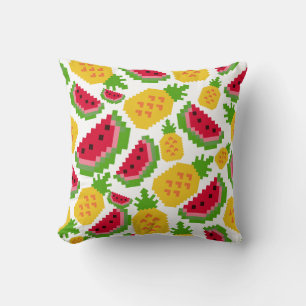 Tropisches Wassermelonen- und Ananas-Pixelmuster Kissen