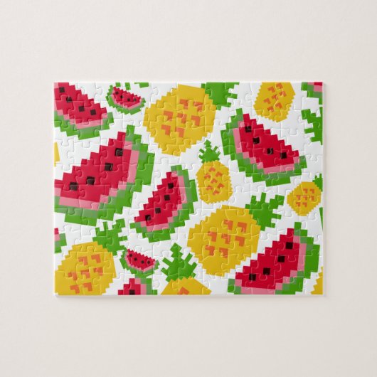 Tropisches Wassermelonen- und Ananas-Pixelmuster Puzzle (Horizontal)