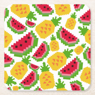 Tropisches Wassermelonen- und Ananas-Pixelmuster Rechteckiger Pappuntersetzer