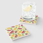 Tropisches Wassermelonen- und Ananas-Pixelmuster Steinuntersetzer (Seitenansicht)