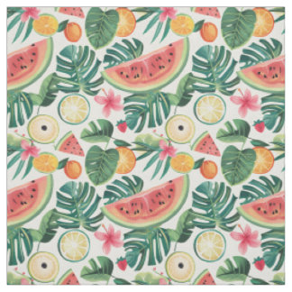 Tropisches Wassermelonen- und Zitrusmuster Stoff