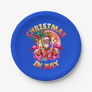 Tropisches Weihnachten im Juli Palmen & Flamingos Pappteller