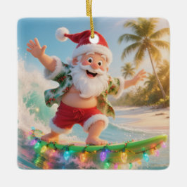 Tropisches Weihnachten mit Surfen-Santa Keramikornament