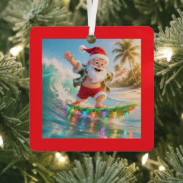 Tropisches Weihnachten mit Surfen-Santa Ornament Aus Metall