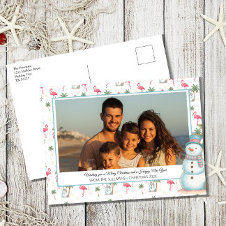 Tropisches Weihnachten Rosa Flamingo-Familienfoto