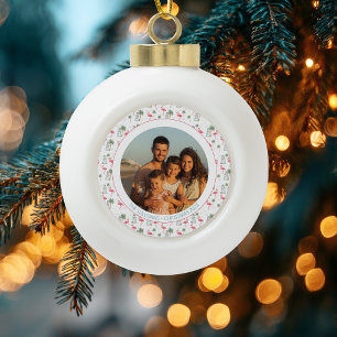 Tropisches Weihnachten Rosa Flamingo-Familienfoto Keramik Kugel-Ornament