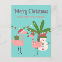 Tropisches Weihnachten Rosa Flamingos auf Türkis