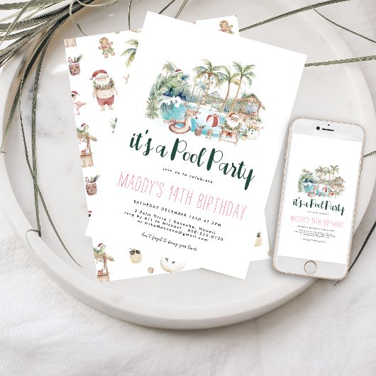 Tropisches Weihnachtsbad Party Geburtstag Einladung