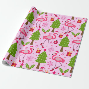 Tropisches Weihnachtsfest Flamingo mit Pine Tree a Geschenkpapier
