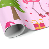 Tropisches Weihnachtsfest Flamingo mit Pine Tree a Geschenkpapier (Rolleneckpunkt)