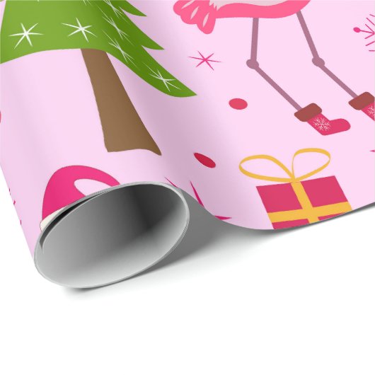 Tropisches Weihnachtsfest Flamingo mit Pine Tree a Geschenkpapier (Rolleneckpunkt)