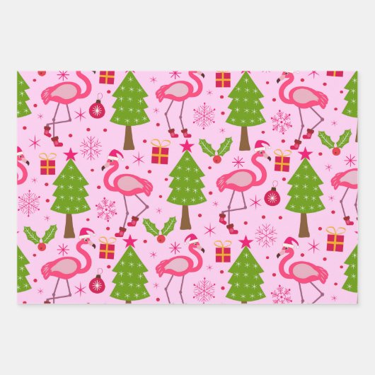 Tropisches Weihnachtsfest Flamingo mit Pine Tree a Geschenkpapier Set (Vorderseite 2)
