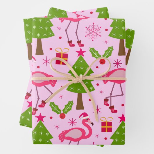 Tropisches Weihnachtsfest Flamingo mit Pine Tree a Geschenkpapier Set (Beispiel)