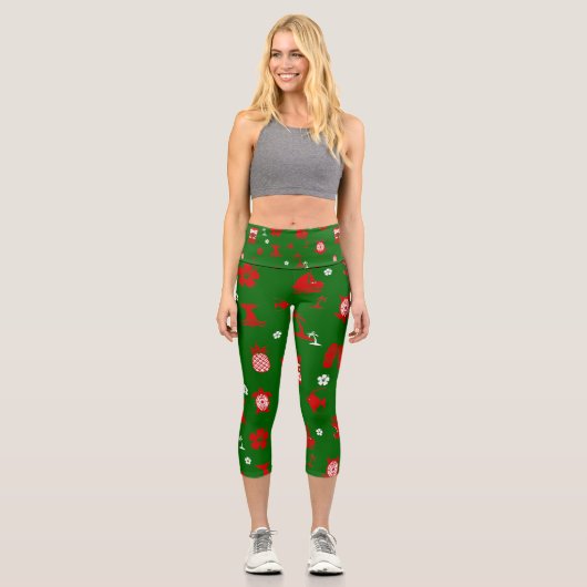 Tropisches Weihnachtsgrün Capri Leggings (Vorderseite)