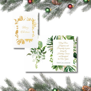 Tropisches Weihnachtsgrün mit goldenen Palmen-Blät Folienkarte