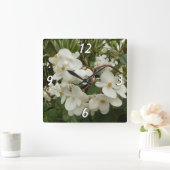 Tropisches Weißes Begonia Floral Quadratische Wanduhr (Zuhause)