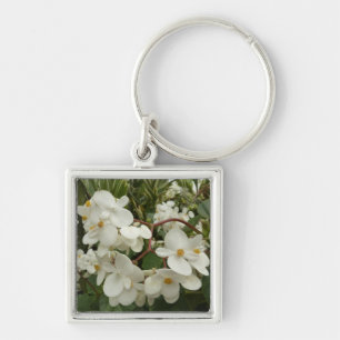 Tropisches Weißes Begonia Floral Schlüsselanhänger