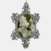 Tropisches Weißes Begonia Floral Schneeflocken Zinn-Ornament (Links)