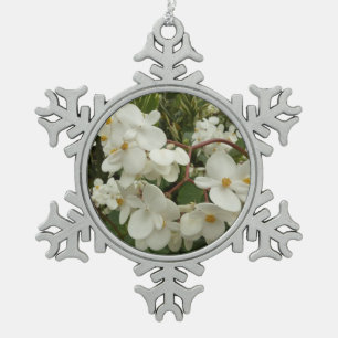 Tropisches Weißes Begonia Floral Schneeflocken Zinn-Ornament