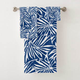 Tropisches weißes und blaues Leaf-Muster Badhandtuch Set