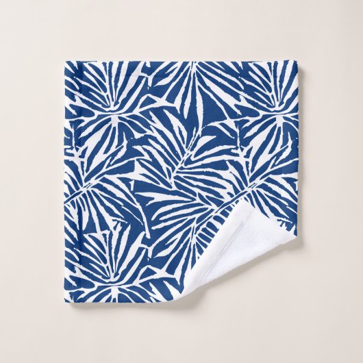 Tropisches weißes und blaues Leaf-Muster Badhandtuch Set (Waschlappen)