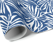 Tropisches weißes und blaues Leaf-Muster Geschenkpapier (Rolleneckpunkt)