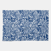 Tropisches weißes und blaues Leaf-Muster Geschirrtuch (Horizontal)