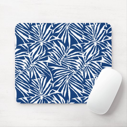 Tropisches weißes und blaues Leaf-Muster Mousepad (Mit Mouse)