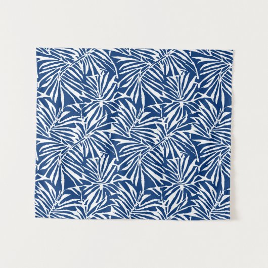 Tropisches weißes und blaues Leaf-Muster Wandteppich (Vorderseite (Horizontal))