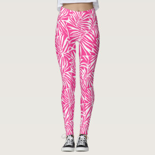 Tropisches, weißes und rosafarbenes Muster Leggings