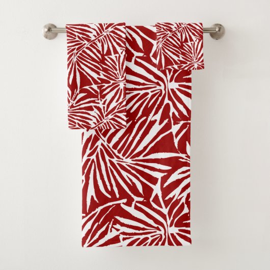 Tropisches weißes und rotes Leaf-Muster Badhandtuch Set (Insitu)