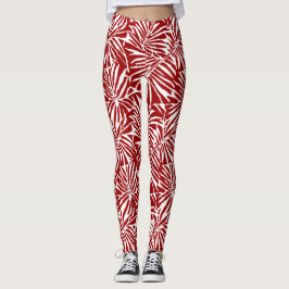 Tropisches weißes und rotes Leaf-Muster Leggings
