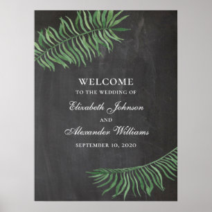 Tropisches Willkommensschild. Kreidetafel-Hochzeit Poster