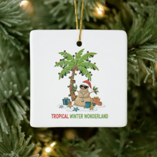 Tropisches Winterwunderland Lustige Weihnachten Keramikornament