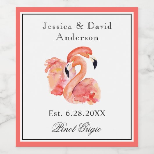 Tropisches Ziel Flamingos Hochzeit Weinetikett (Einzelnes Label)