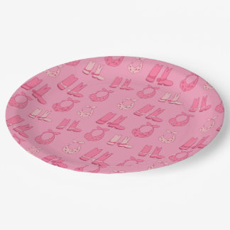 Trostlose rosa Papierplatten Cowboy-Stiefel Bandan Pappteller