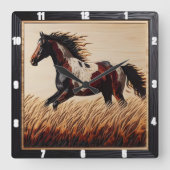 Trottfarbe: Benutzerdefinierte Holzfeldsonne Quadratische Wanduhr (Vorderseite)