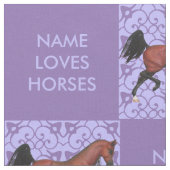 Trotting Bay Arabian Horse Lila Pattern Fun Stoff (Nahaufnahme)